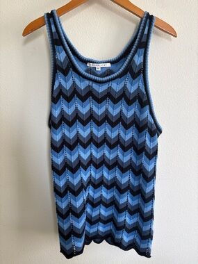 Parke & Ronen Blue and Navy Chevron Knit Top